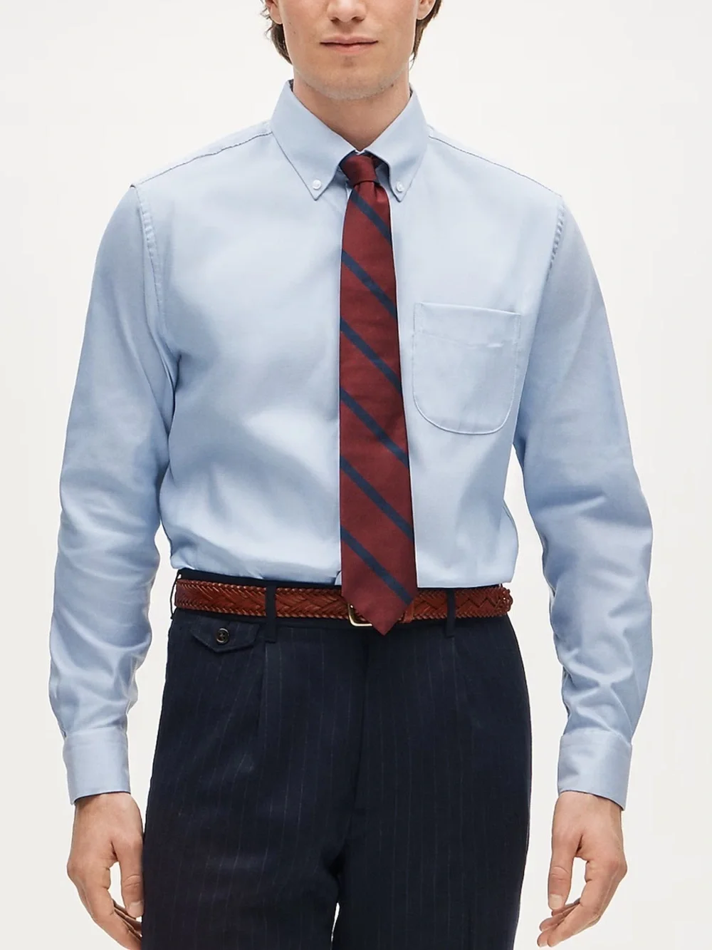 J crew soft blue Slim Bowery performance stretch oxford shirt button-down collar